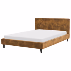 Bed Faux Leather FITOU 140 x 200 cm (EU Double) Brown
