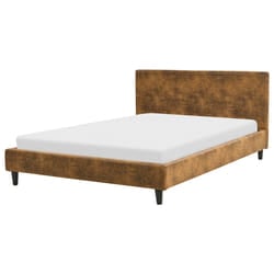Bed Faux Leather FITOU 140 x 200 cm (EU Double) Brown