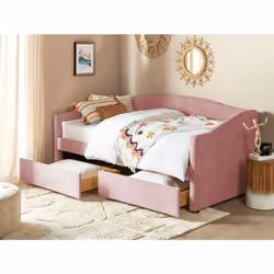 Daybed with Storage Fabric VITTEL 90 x 200 cm (EU Single) Pink