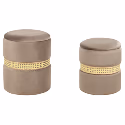 Set of 2 Storage Pouffes MEDFORD Velvet Taupe 30/34 cm 30/34 cm 38/43 cm