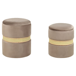 Set of 2 Storage Pouffes MEDFORD Velvet Taupe 30/34 cm 30/34 cm 38/43 cm
