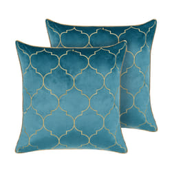 Set of 2 Decorative Cushions ALYSSUM Velvet 45 x 45 cm Blue Trellis Pattern