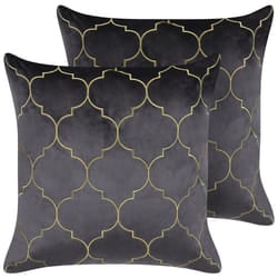 Set of 2 Decorative Cushions ALYSSUM Velvet 45 x 45 cm Grey Trellis Pattern