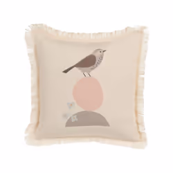 Fringed Cushion Bird Motif 60 x 60 cm Beige WATTLE