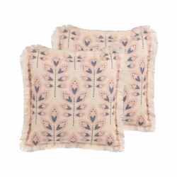 Set of 2 Fringed Cushions Leaf Pattern 60 x 60 cm Beige RUDBECKIA