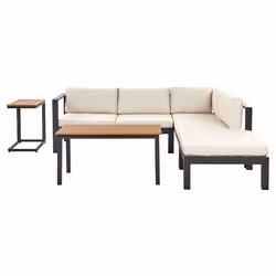 Garden Corner Sofa with Table 5 Seater MESSINA Left Hand Metal Beige