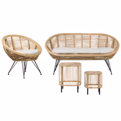 Garden Lounge Set with Table 3 Seater MARATEA/CESENATICO Rattan Natural
