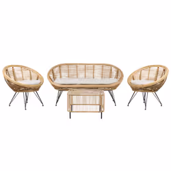 Garden Lounge Set with Table 4 Seater MARATEA/CESENATICO Rattan Natural