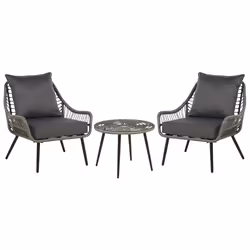 Bistro Set with Cushions LAURETO PE Rattan Grey