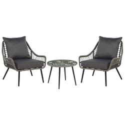 Bistro Set with Cushions LAURETO PE Rattan Grey
