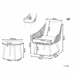 Bistro Set with Cushions LAURETO PE Rattan Grey