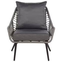 Bistro Set with Cushions LAURETO PE Rattan Grey - Additional view 4
