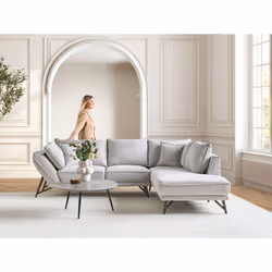 Corner Sofa ELGA Linen Light Grey 3 Seater Left Hand