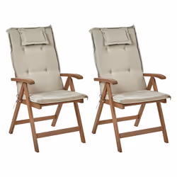 Set of 2 Garden Chairs with Cushions AMANTEA Acacia Wood Taupe