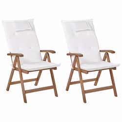 Set of 2 Garden Chairs with Cushions AMANTEA Acacia Wood Off-White