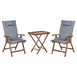 Bistro Set with Cushions Folding AMANTEA Wood Grey