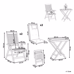 Bistro Set with Cushions Folding AMANTEA Wood Grey