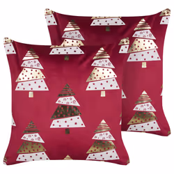 Set of 2 Decorative Cushions GOLDSPRUCE Velvet 45 x 45 cm Red Christmas Pattern