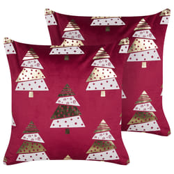 Set of 2 Decorative Cushions GOLDSPRUCE Velvet 45 x 45 cm Red Christmas Pattern