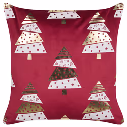 Set of 2 Decorative Cushions GOLDSPRUCE Velvet 45 x 45 cm Red Christmas Pattern