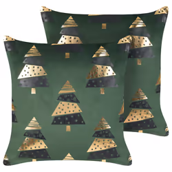 Set of 2 Decorative Cushions GOLDSPRUCE Velvet 45 x 45 cm Green Christmas Pattern
