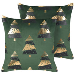 Set of 2 Decorative Cushions GOLDSPRUCE Velvet 45 x 45 cm Green Christmas Pattern