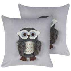 Set of 2 Velvet Kids Cushions Owl Motif 45 x 45 cm Grey OPHRYS