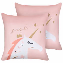 Set of 2 Velvet Kids Cushions Unicorn Motif 45 x 45 cm Pink UNIOLA