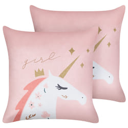 Set of 2 Velvet Kids Cushions Unicorn Motif 45 x 45 cm Pink UNIOLA