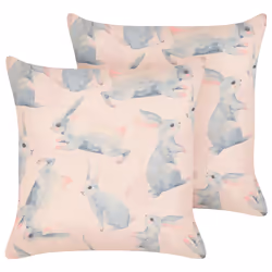 Set of 2 Cotton Kids Cushions Rabbit Motif 45 x 45 cm Pink RATIBIDA