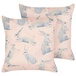 Set of 2 Cotton Kids Cushions Rabbit Motif 45 x 45 cm Pink RATIBIDA