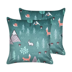 Set of 2 Velvet Kids Cushions Forest Motif 45 x 45 cm Mint Green FOOTHILL