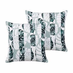 Set of 2 Outdoor Cushions Leaf Pattern 45 x 45 cm Green TERMINI