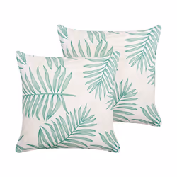 Set of 2 Outdoor Cushions Leaf Pattern 45 x 45 cm Beige and Green POGGIO