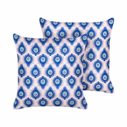 Set of 2 Outdoor Cushions Peacock Pattern 45 x 45 cm Blue and Pink CERIANA