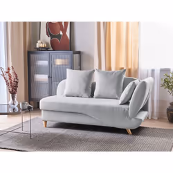 Right Hand Chaise Lounge MERI Faux Linen Light Grey with Storage