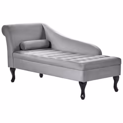 Left Hand Chaise Lounge PESSAC Velvet Light Grey with Storage
