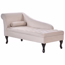 Left Hand Chaise Lounge PESSAC Velvet Beige with Storage
