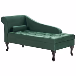 Left Hand Chaise Lounge PESSAC Velvet Dark Green with Storage