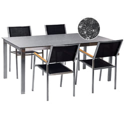 Garden Dining Set 4 Seater COSOLETO/GROSSETO Tempered Glass Granite Effect Black