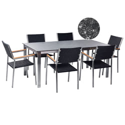 Garden Dining Set 6 Seater COSOLETO/GROSSETO Tempered Glass Granite Effect Black