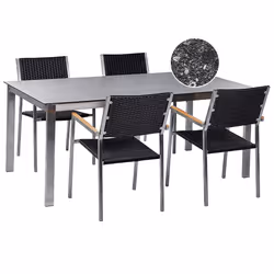 Garden Dining Set 4 Seater COSOLETO/GROSSETO Tempered Glass Granite Effect Black