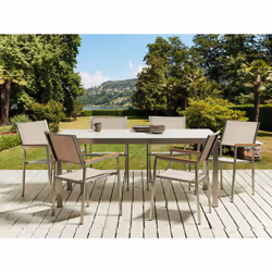 Garden Dining Set 6 Seater COSOLETO/GROSSETO Tempered Glass Marble Effect White/ Beige
