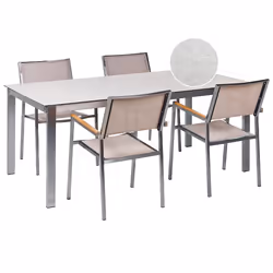 Garden Dining Set 4 Seater COSOLETO/GROSSETO Tempered Glass Marble Effect White/ Beige