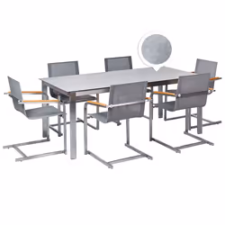 Garden Dining Set 6 Seater COSOLETO Tempered Glass Grey