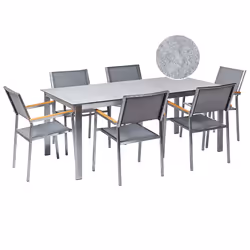 Garden Dining Set 6 Seater COSOLETO/GROSSETO Tempered Glass Marble Effect Grey