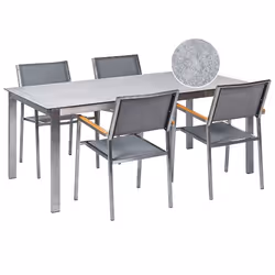 Garden Dining Set 4 Seater COSOLETO/GROSSETO Tempered Glass Marble Effect Grey