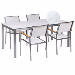 Garden Dining Set 4 Seater COSOLETO/GROSSETO Tempered Glass Marble Effect White Marble