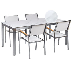 Garden Dining Set 4 Seater COSOLETO/GROSSETO Tempered Glass Marble Effect White Marble