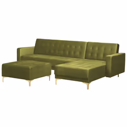 Modular Corner Sofa Bed ABERDEEN Velvet Green with Ottoman 4 Seater Left Hand